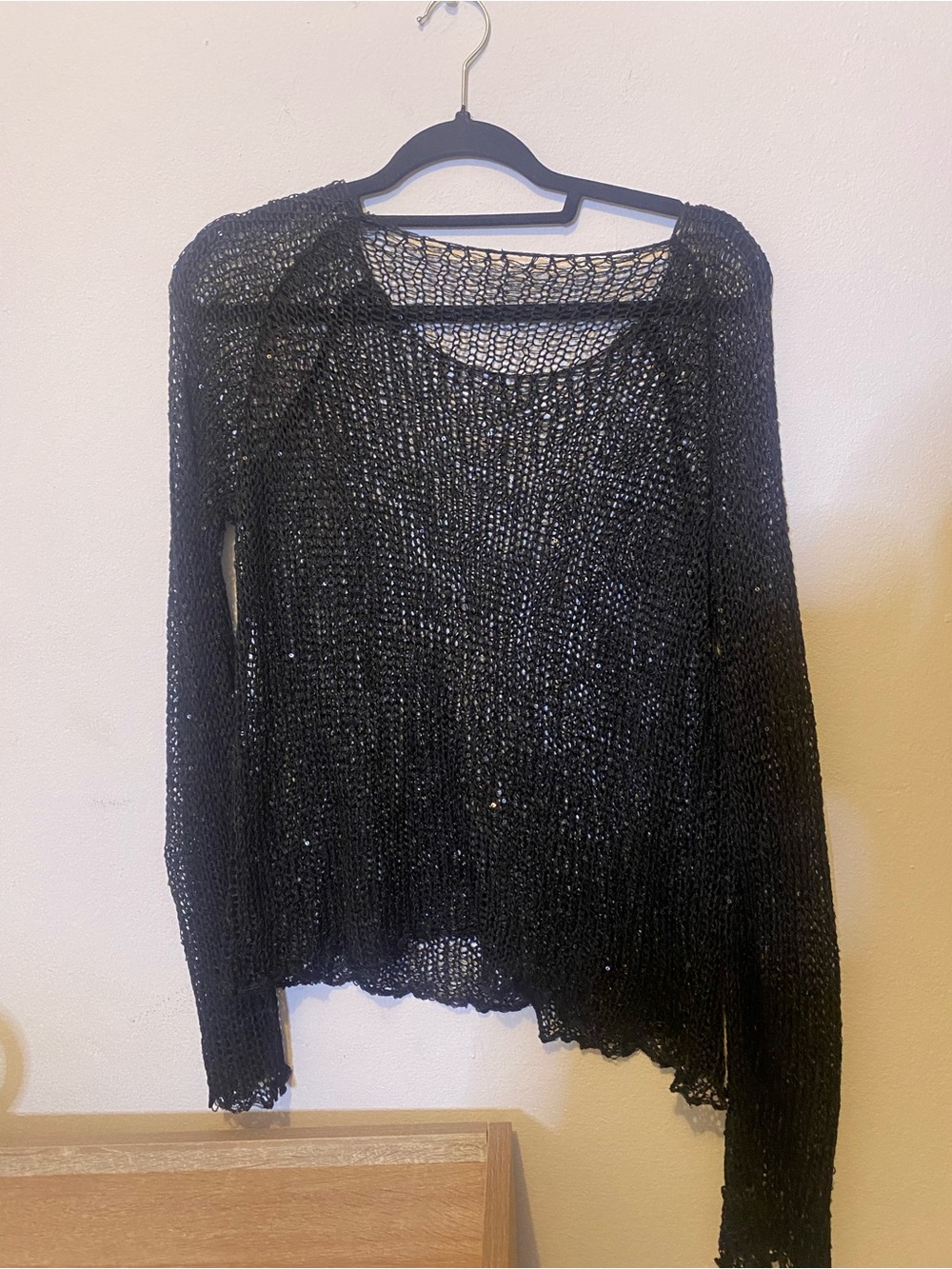 Black Open Knit Lightweight Sweater